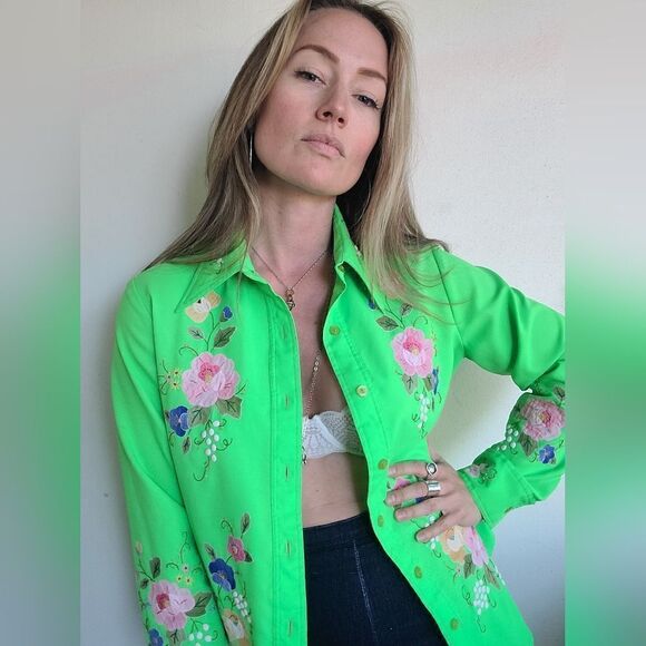 King James California Embroidered Vintage 70s Button Down L - Picture 9 of 15